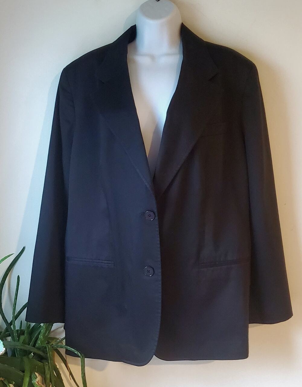 Ralph Lauren Lauren Womens Black Cotton Blazer Size 16W Preppy Capsule Classic